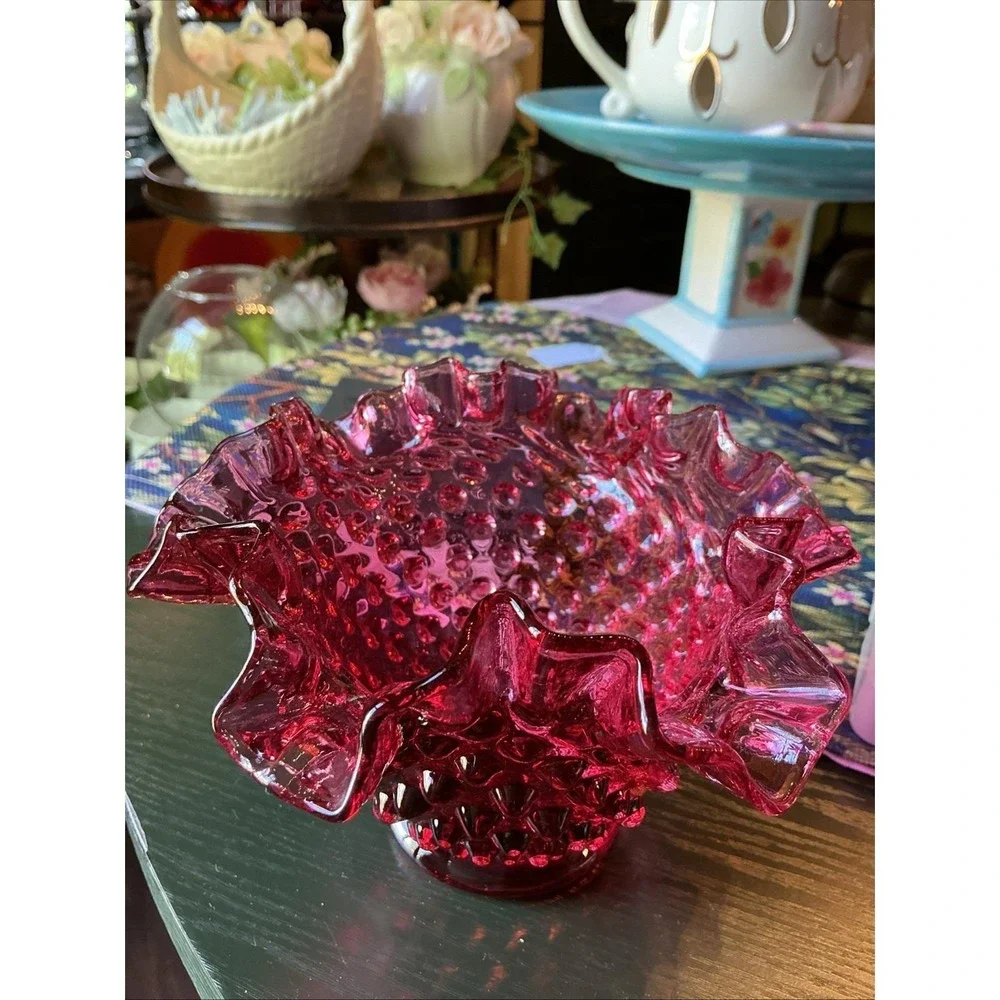 Vintage Fenton Cranberry Pink Hobnail 6.5